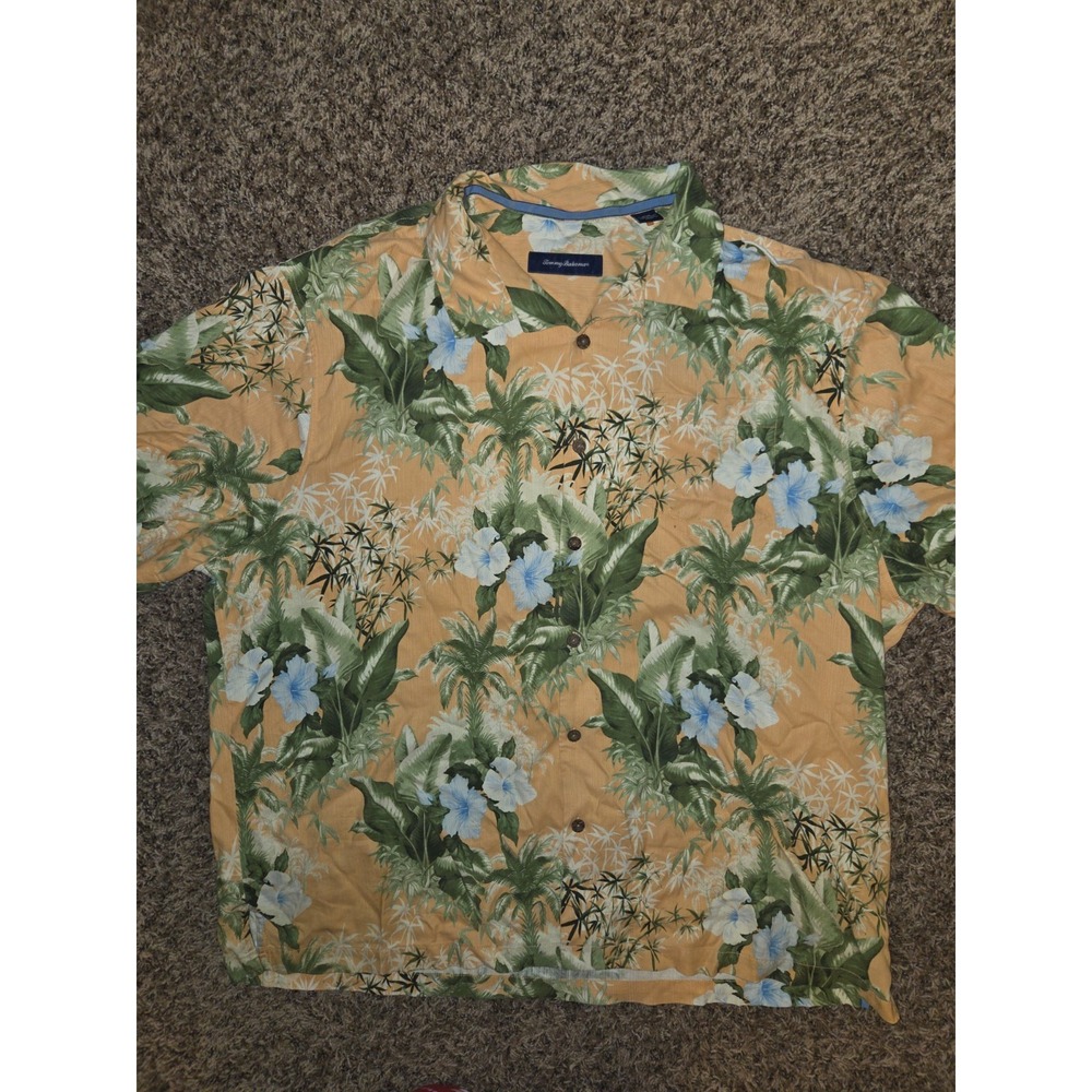 Tommy Bahama Men's Short Sleeve Shirt, 2XB 100% Silk, Hawaiian Pattern Tropical